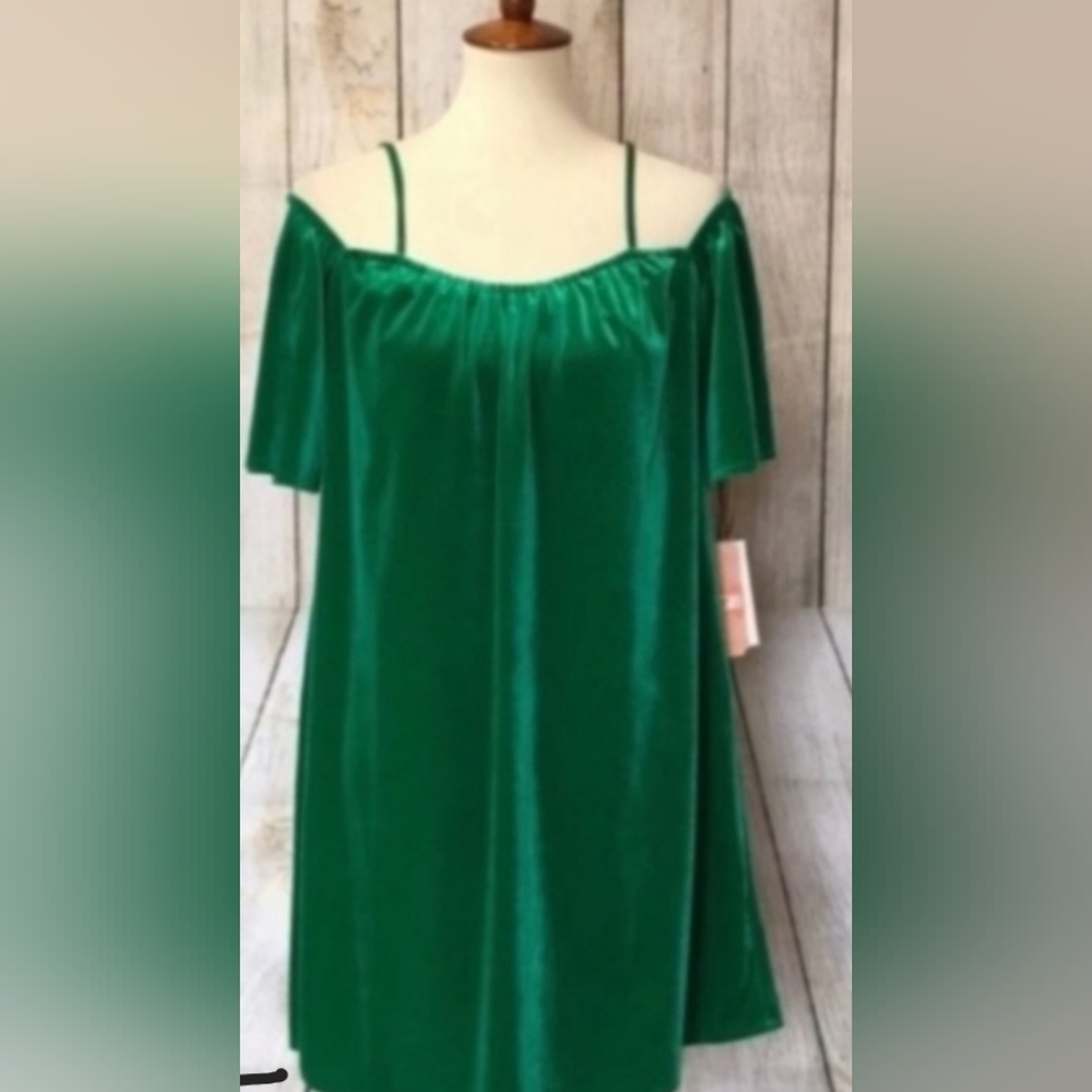 Green velvet look dress